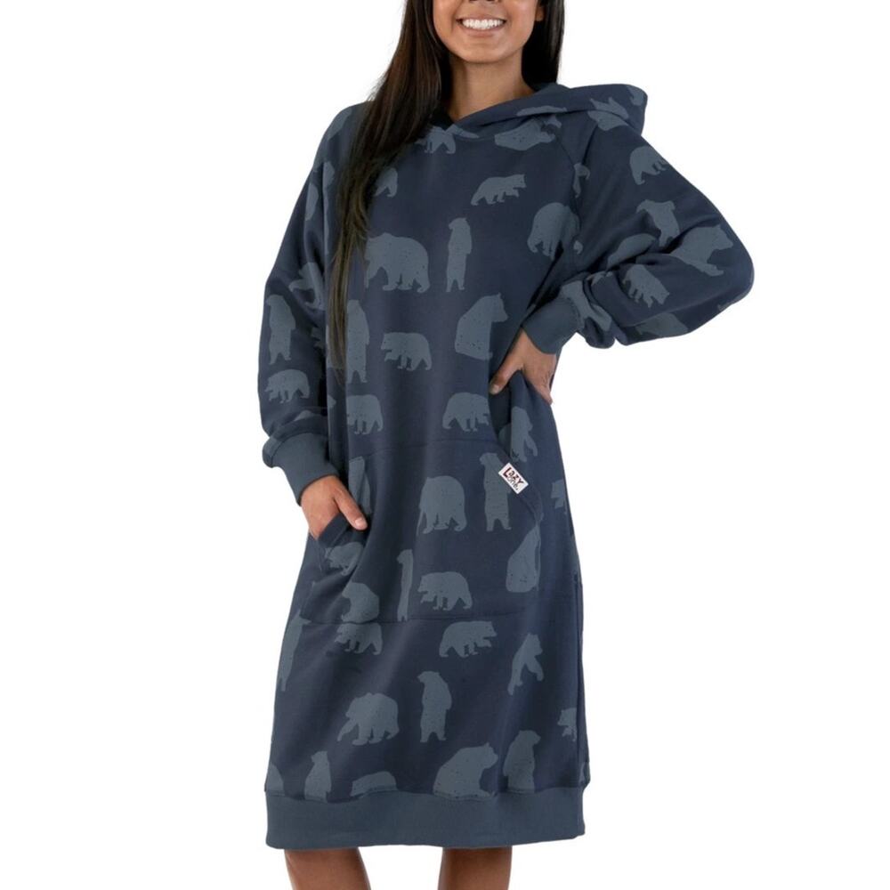 Lazy One Get Lost Sleep Hoodie Pajamas Bear Print Blue Unisex Small / Medium